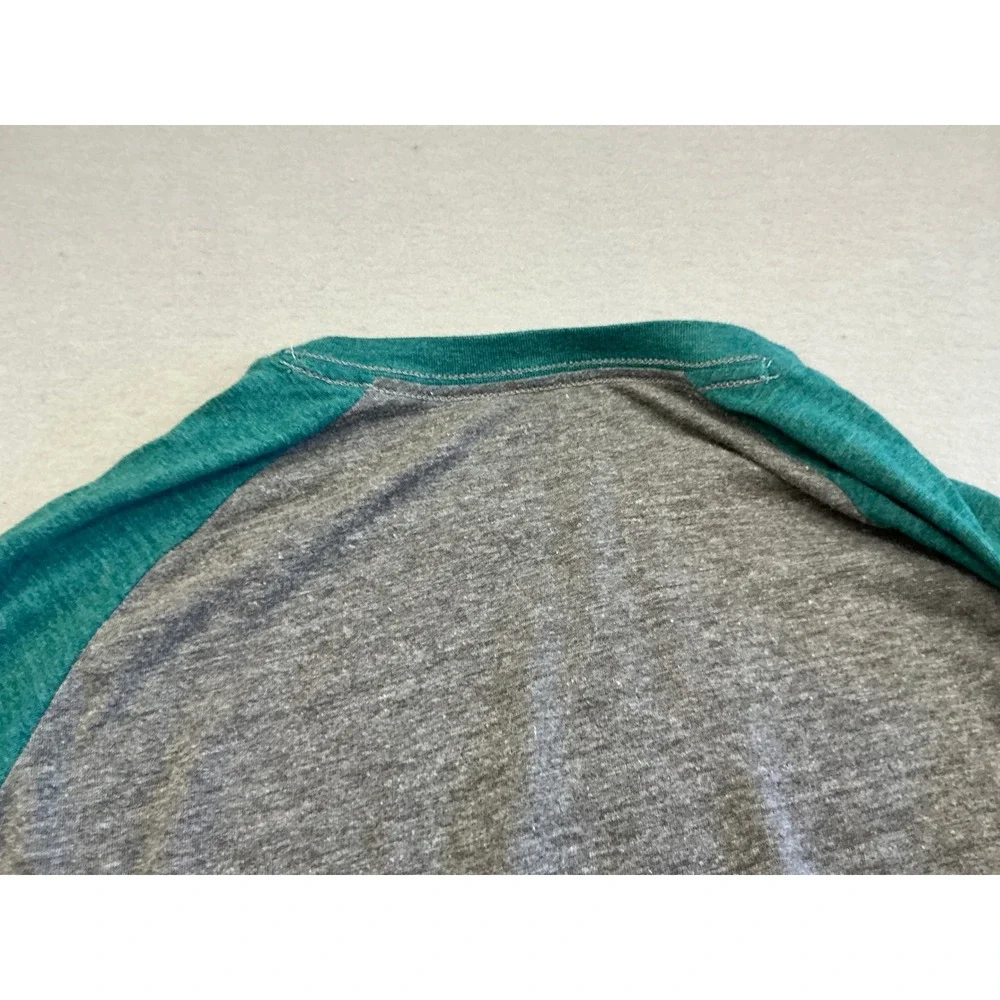 NFL Miami Dolphins Raglan Long Sleeve Shirt Graphic Tee Youth XL Gray Aqua